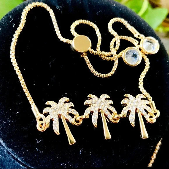 Lilly Pulitzer NWT Sparkling PALM TREE BRACELET ⭐️GOLD CHAIN /CRYSTAL - Picture 2 of 10
